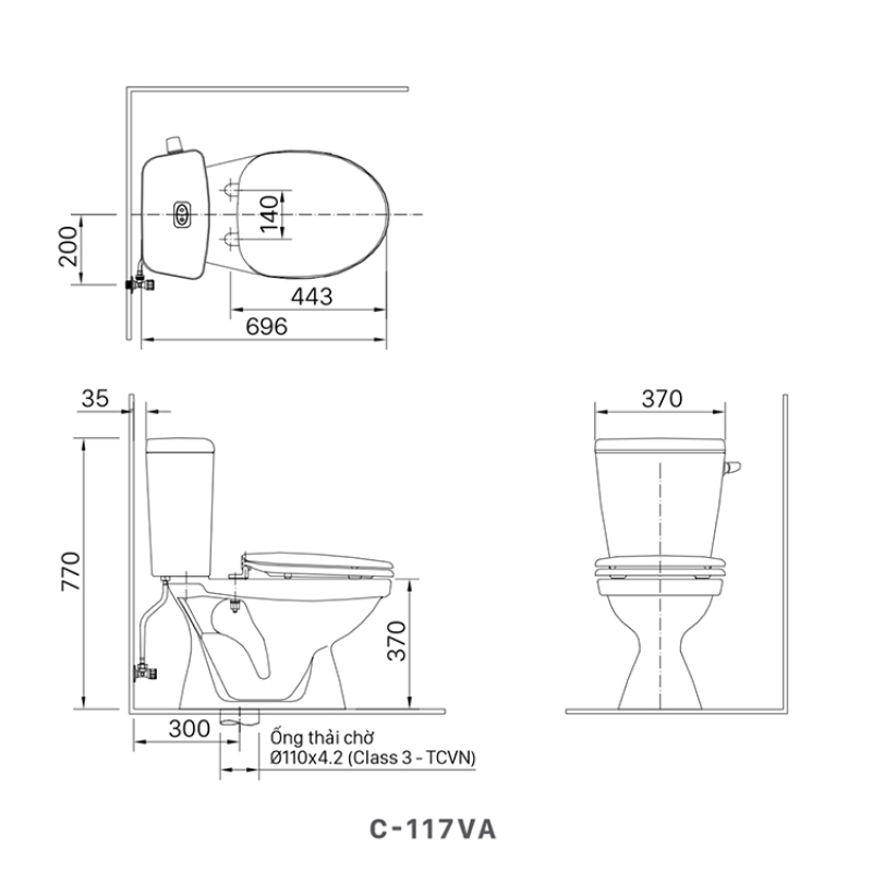 Bồn cầu 2 khối INAX C-117VA (nắp thường)